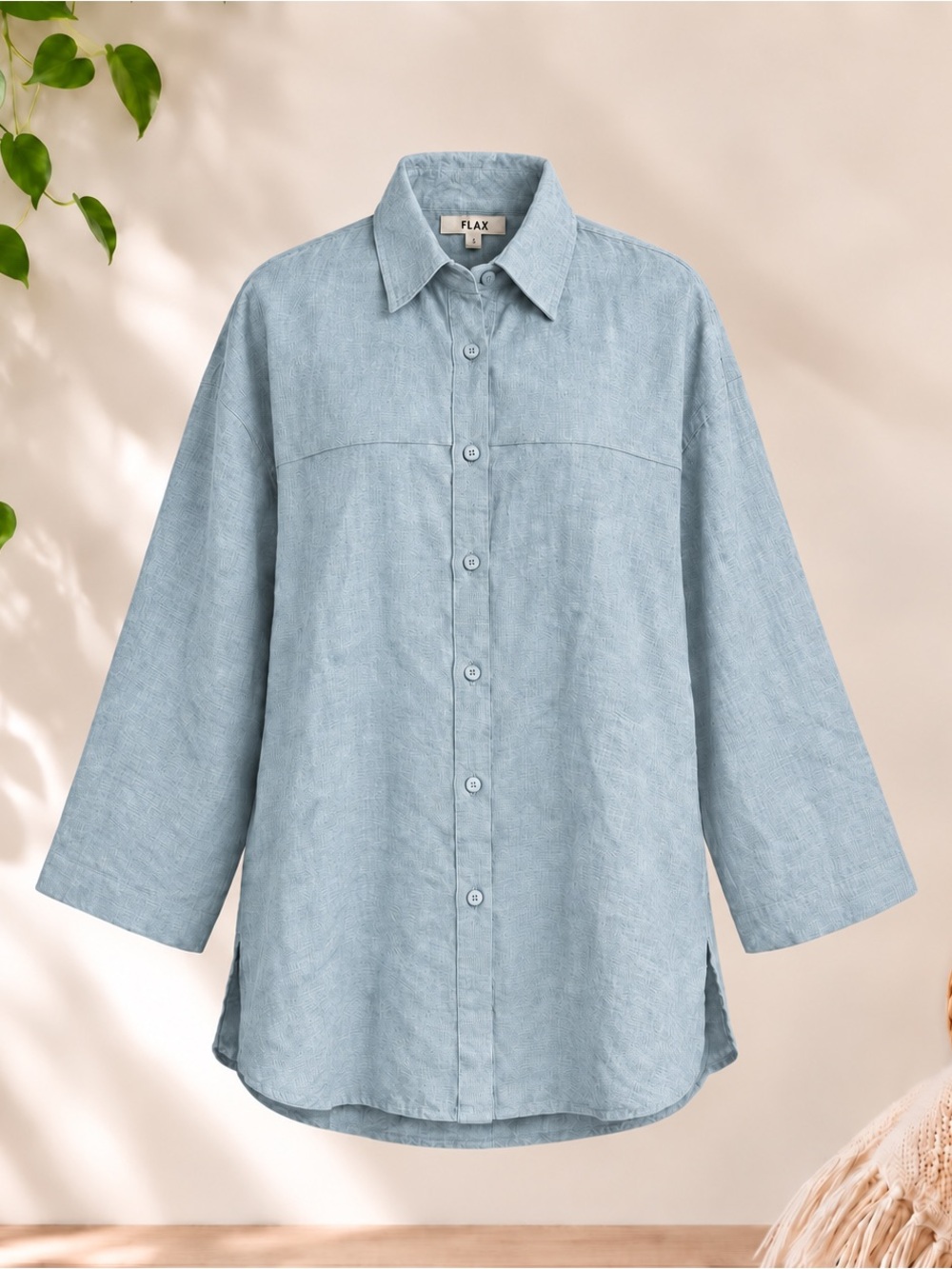 Flax 100% Linen Pale Blue Button-Down Shirt